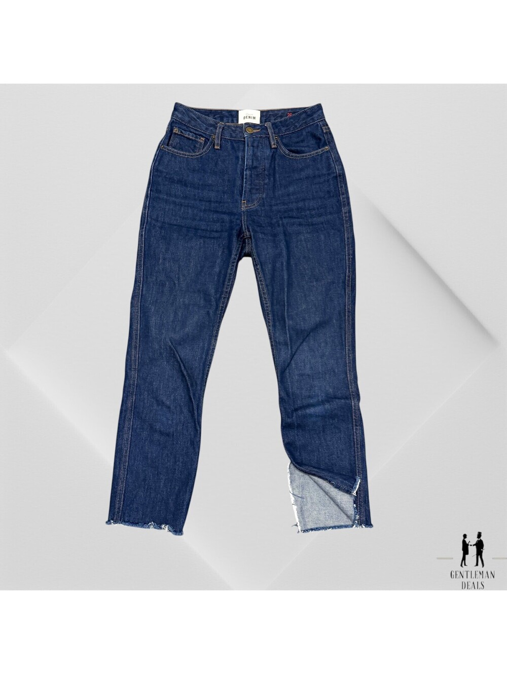 Sezane Dark Blue Denim Jeans with Raw Hem and Back Slit